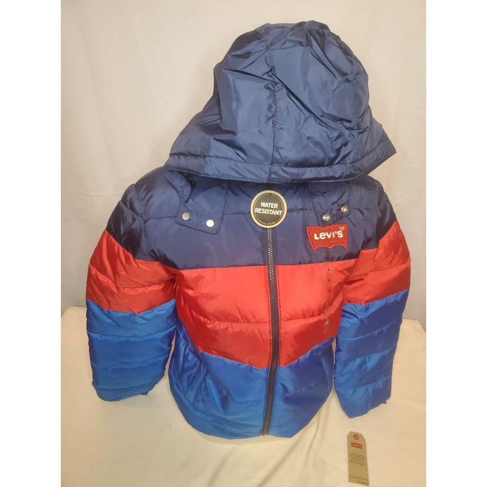 NWT Levi's Boys' Big Puffer Jackets Blue/Red/Navy Size Large